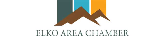 The Elko-Area-Chamber-logo features three colored vertical rectangles and stylized brown mountain peaks above ELKO AREA CHAMBER, designed with Executive Protection & Bodyguards in Las Vegas | Alexios Security Solutions.