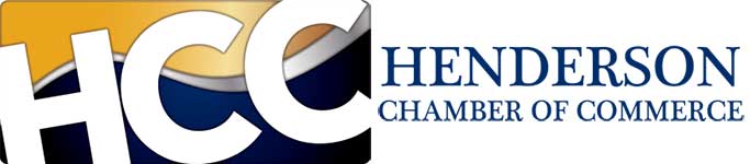 The HCC_Logo showcases bold HCC initials with a wavy gold, white, and navy design beside blue HENDERSON CHAMBER OF COMMERCE text, symbolizing trust like Executive Protection & Bodyguards in Las Vegas.
