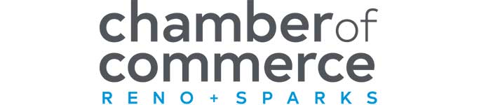 The RenoSparks-Chamber-logo features “chamber of commerce” in large gray letters and “RENO + SPARKS” in smaller blue letters below. Sponsored by Executive Protection & Bodyguards | Alexios Security Solutions, Las Vegas.
