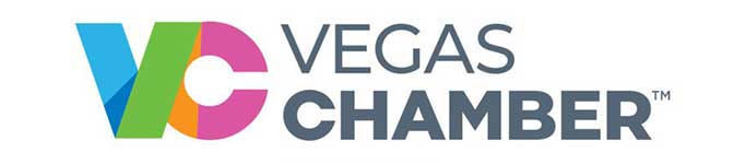 Vegas-chamber-of-commerce-logo: Stylized blue, green, and pink VC on the left, gray Vegas Chamber on the right. In partnership with Executive Protection & Bodyguards in Las Vegas | Alexios Security Solutions.