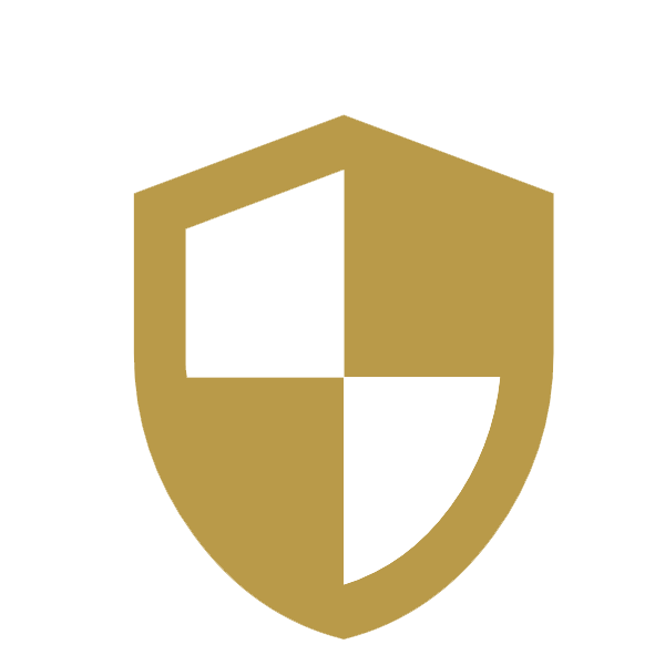 A gold shield icon split into four parts—with two gold and two transparent sections—symbolizes executive-protection--services offered in Las Vegas by Alexios Security Solutions.