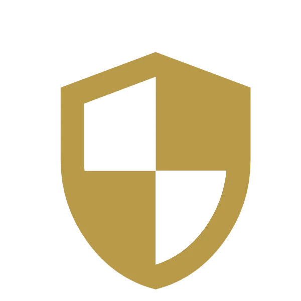 A gold shield icon split into four parts—with two gold and two transparent sections—symbolizes executive-protection--services offered in Las Vegas by Alexios Security Solutions.