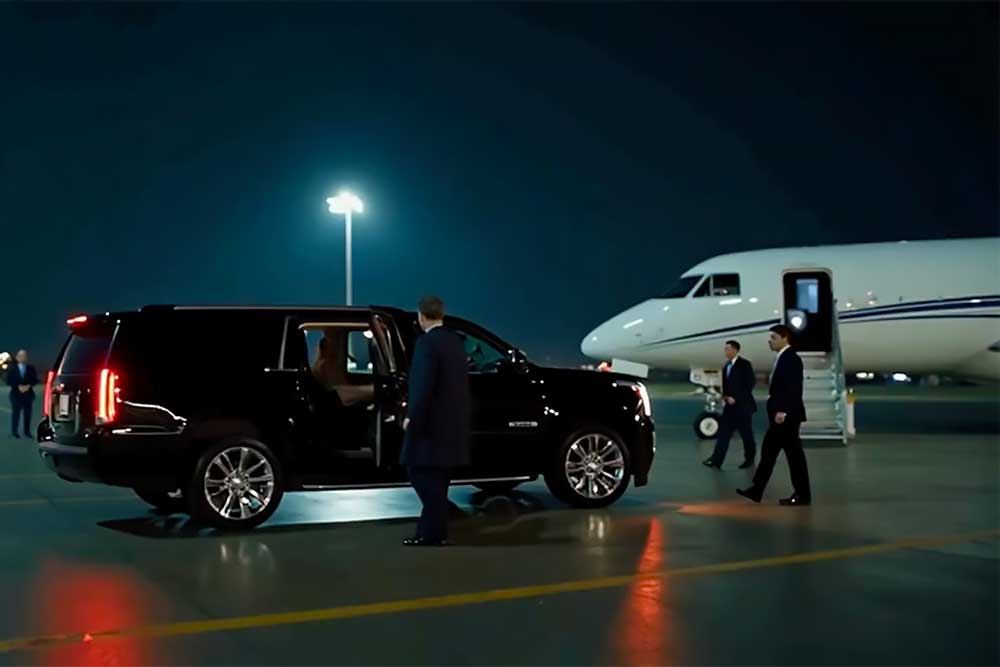 The secure-ground-transportation-1 service in Nevada offers reliable airport transfers, as shown by people in suits near a black SUV beside a private jet on the tarmac at night, with the SUV door open for easy boarding. The secure-ground-transportation-1 service in Nevada offers reliable airport transfers, as shown by people in suits near a black SUV beside a private jet on the tarmac at night, with the SUV door open for easy boarding.