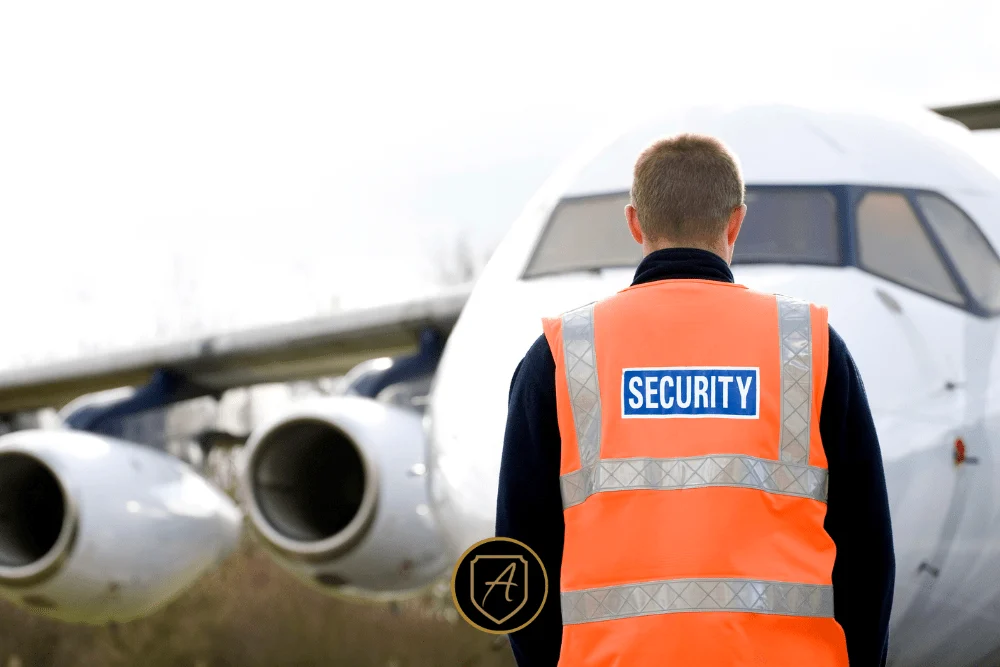 A person in a bright orange “SECURITY” vest stands before a white airplane, representing how “Holiday Business Travel: How Executive Protection Teams Keep Clients Secure on the Move” ensures safe business travel. | Executive Protection & Bodyguards in Las Vegas | Alexios A person in a bright orange "SECURITY" vest stands before a white airplane, representing how "Holiday Business Travel: How Executive Protection Teams Keep Clients Secure on the Move" ensures safe business travel. | Executive Protection & Bodyguards in Las Vegas | Alexios