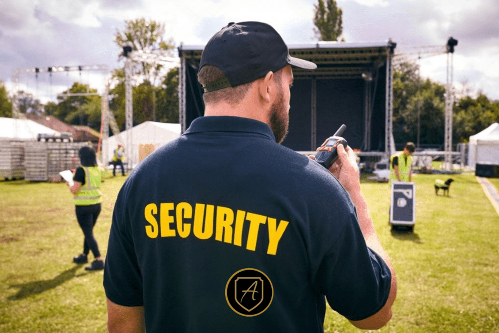 Holiday Event Security in Las Vegas_ Reliable Protection for Parties, Casinos, and Seasonal Crowds-2 Event security professional coordinating crowd safety at an outdoor venue using radio communication with Alexios Security Solutions.