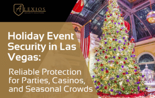 Holiday event security at a Las Vegas casino with seasonal decor and crowd protection services by Alexios Security Solutions.